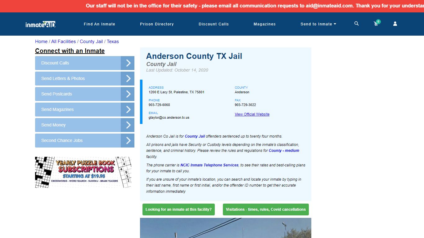 Anderson County TX Jail - Inmate Locator - Palestine, TX